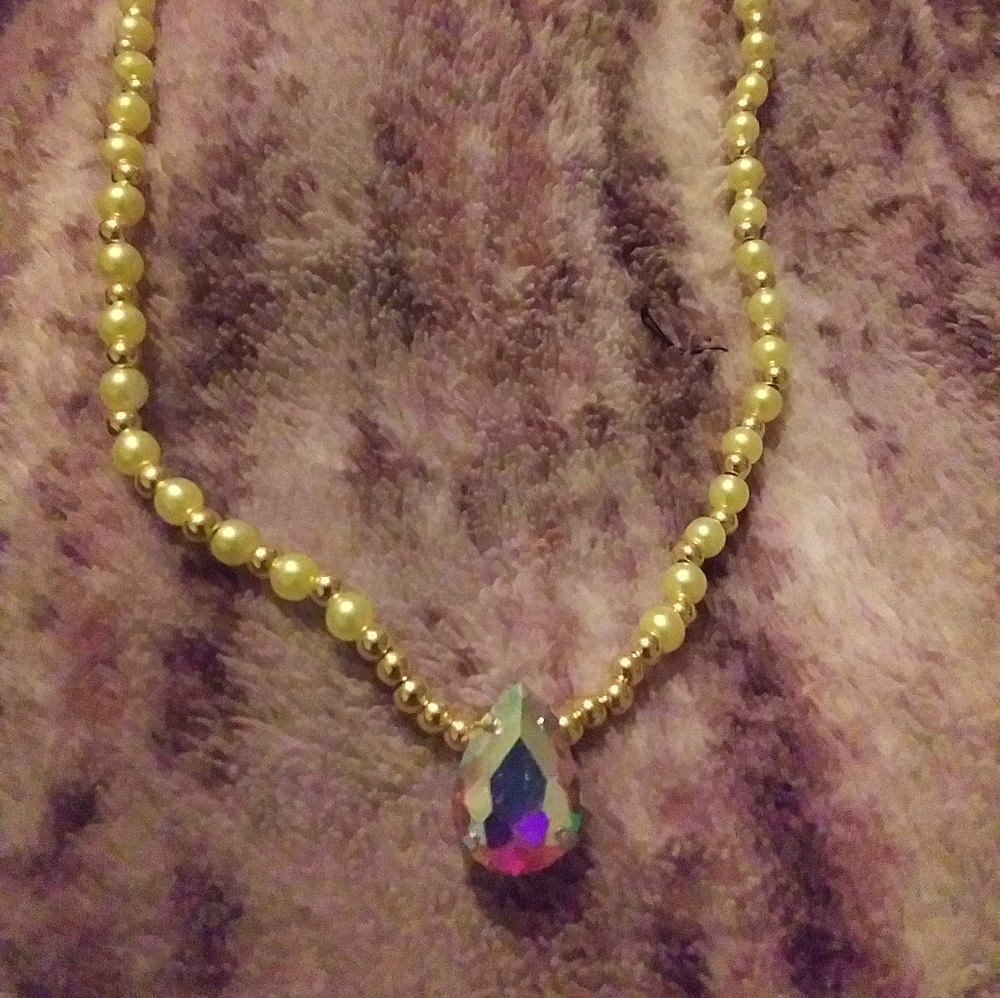 Tear drop cz pearl necklace 14"-16"
